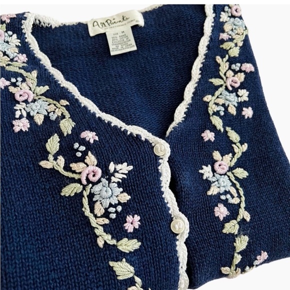 Vintage Sweaters - Vintage Embroidered Cardigan Sweater Top Cottagecore Coquette Floral medium